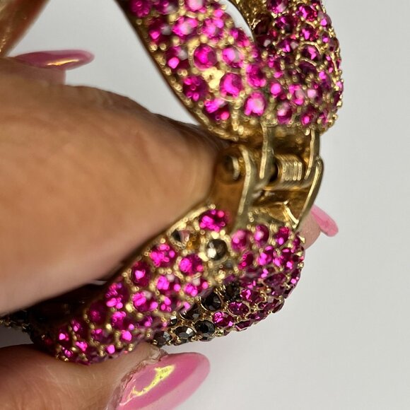 JESSICA SIMPSON INFINITI RHINESTONE WIDE CUFF GOLDTONE BRACELET PINK AND BLACK - Picture 7 of 7